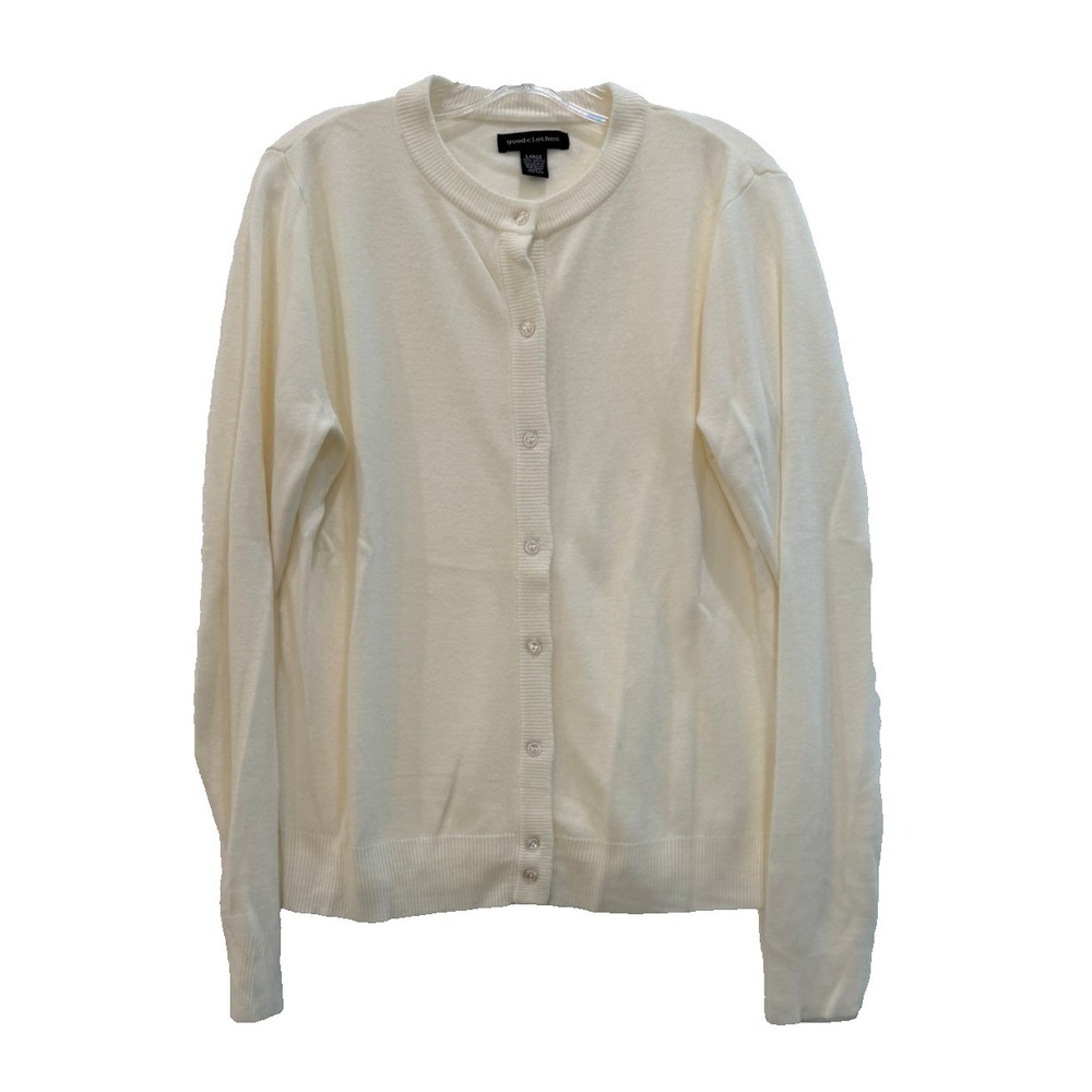 Good Clothes Size Large Ivory Button Front Crew Neck Cardigan